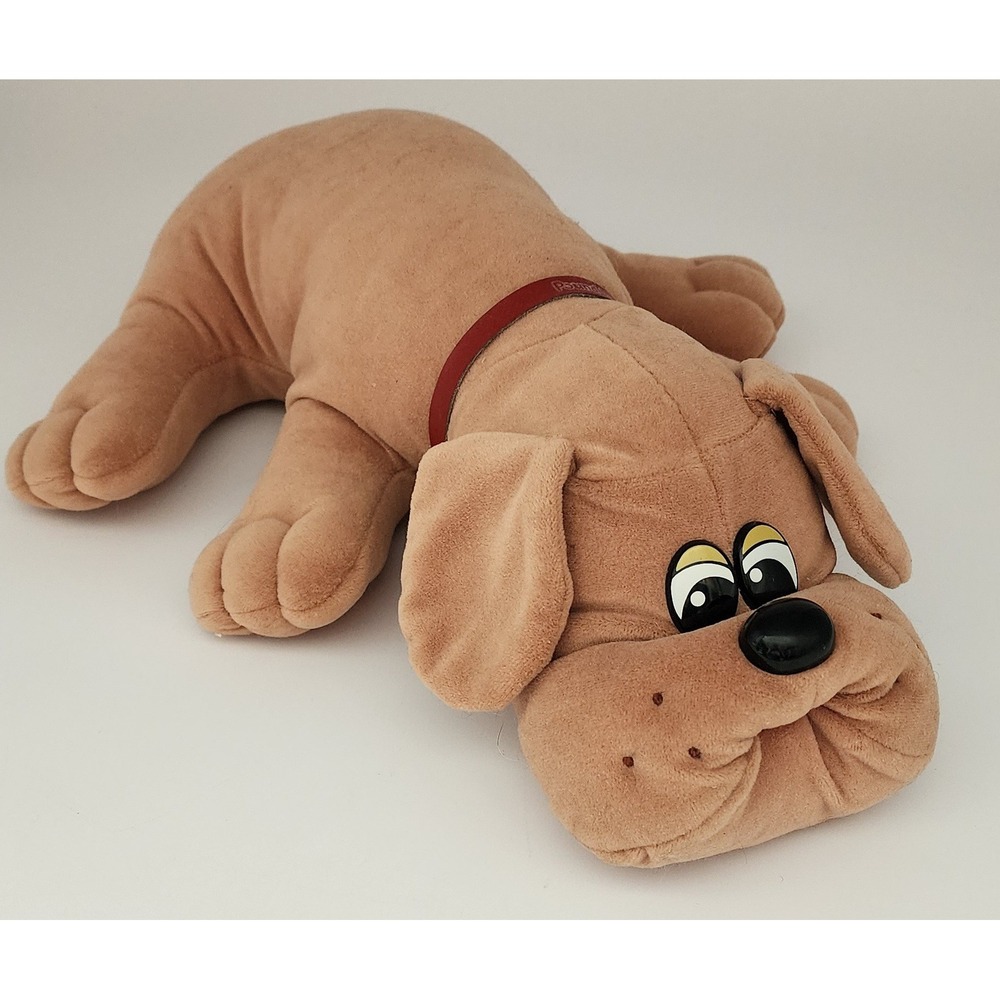 Pound Puppies Plush Dog Large Tan Vintage 80s Red Collar 18in Short Ears EXC